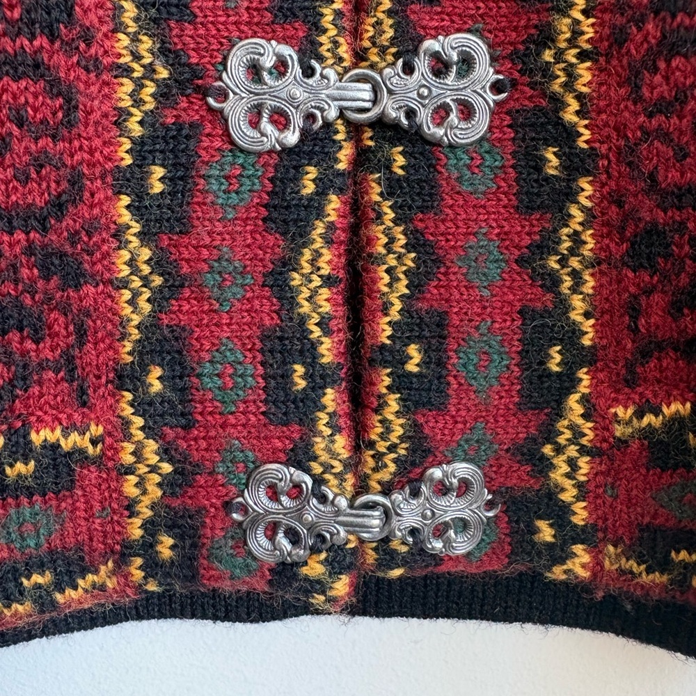 Vintage Windfjord Norwegian Wool Cardigan Red Nordic Sweater 100% Wool XL - Picture 6 of 8
